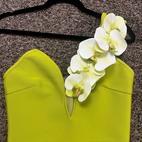Lime Green Asymmetrical One Shoulder Embellished Maxi Dress - Picture 11 of 11